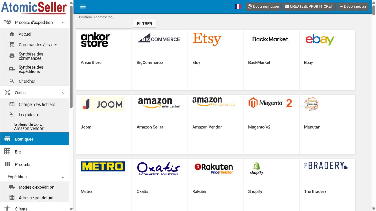 Liste des connecteurs de boutiques dans AtomicSeller