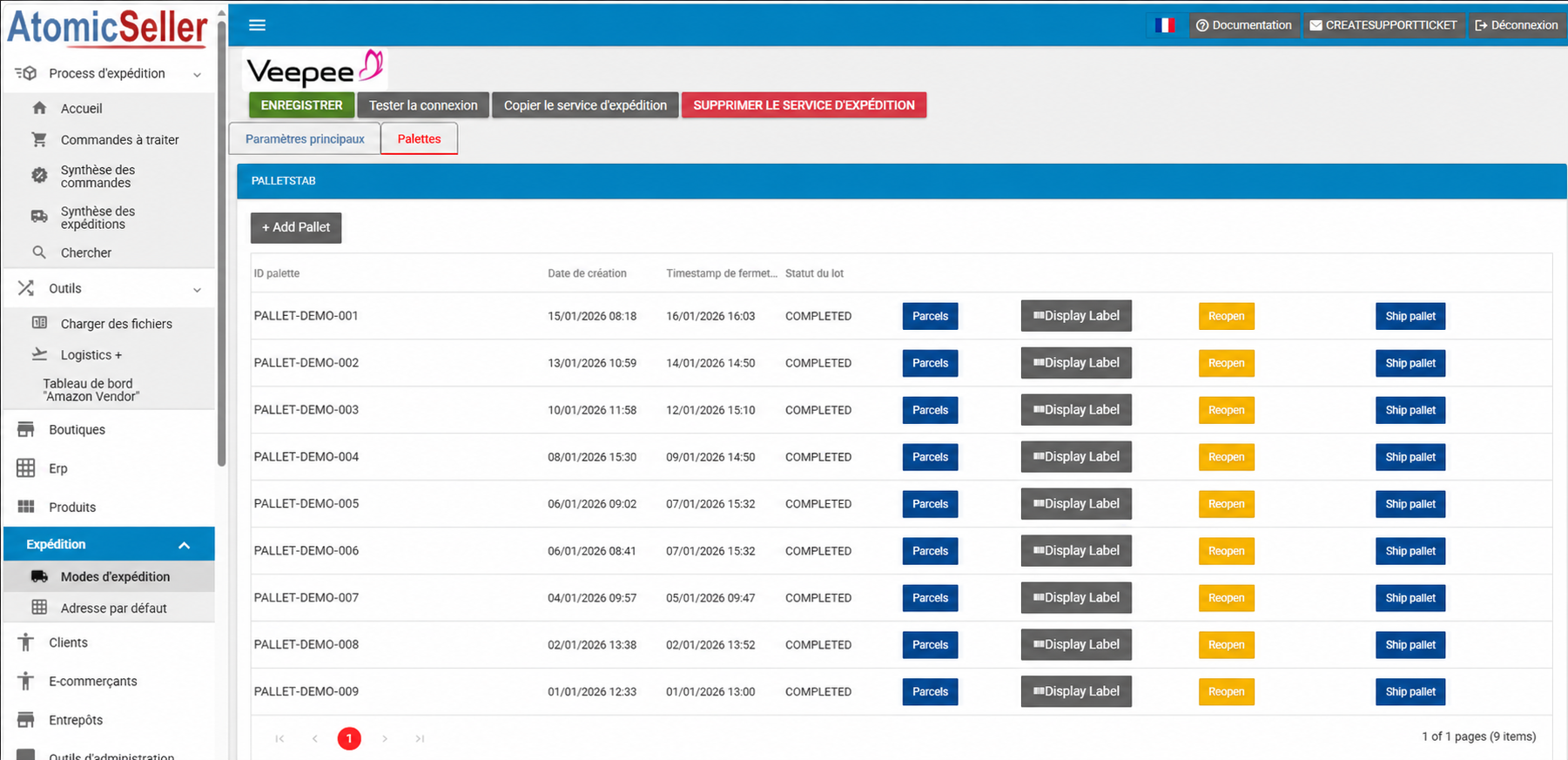List of Veepee pallets in AtomicSeller