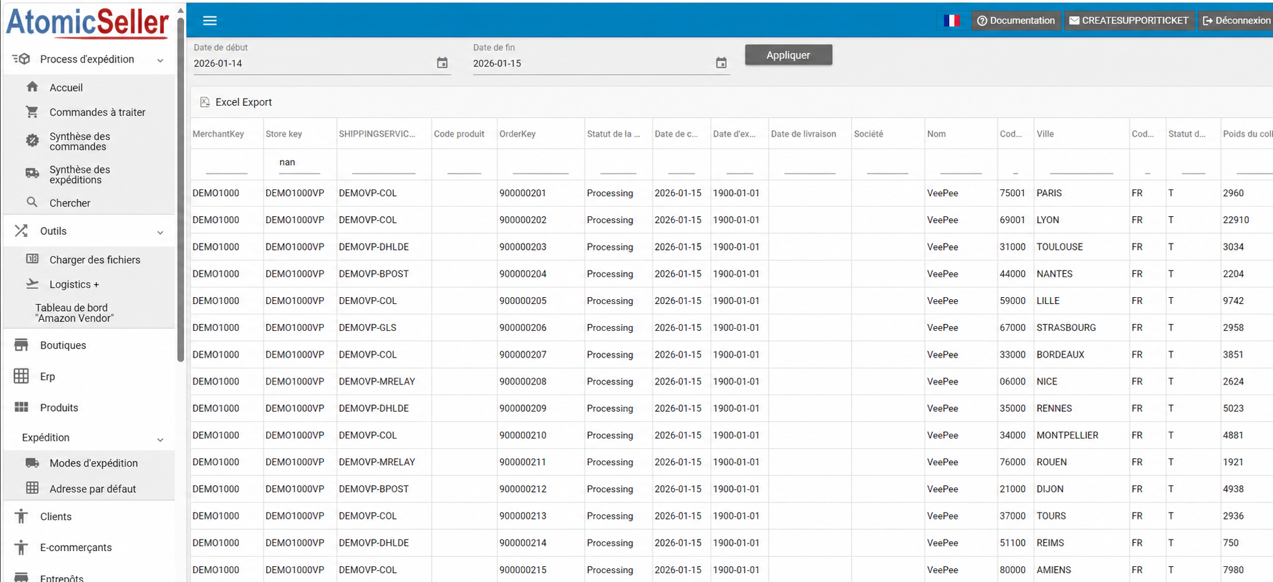 Selecting the period and orders to export