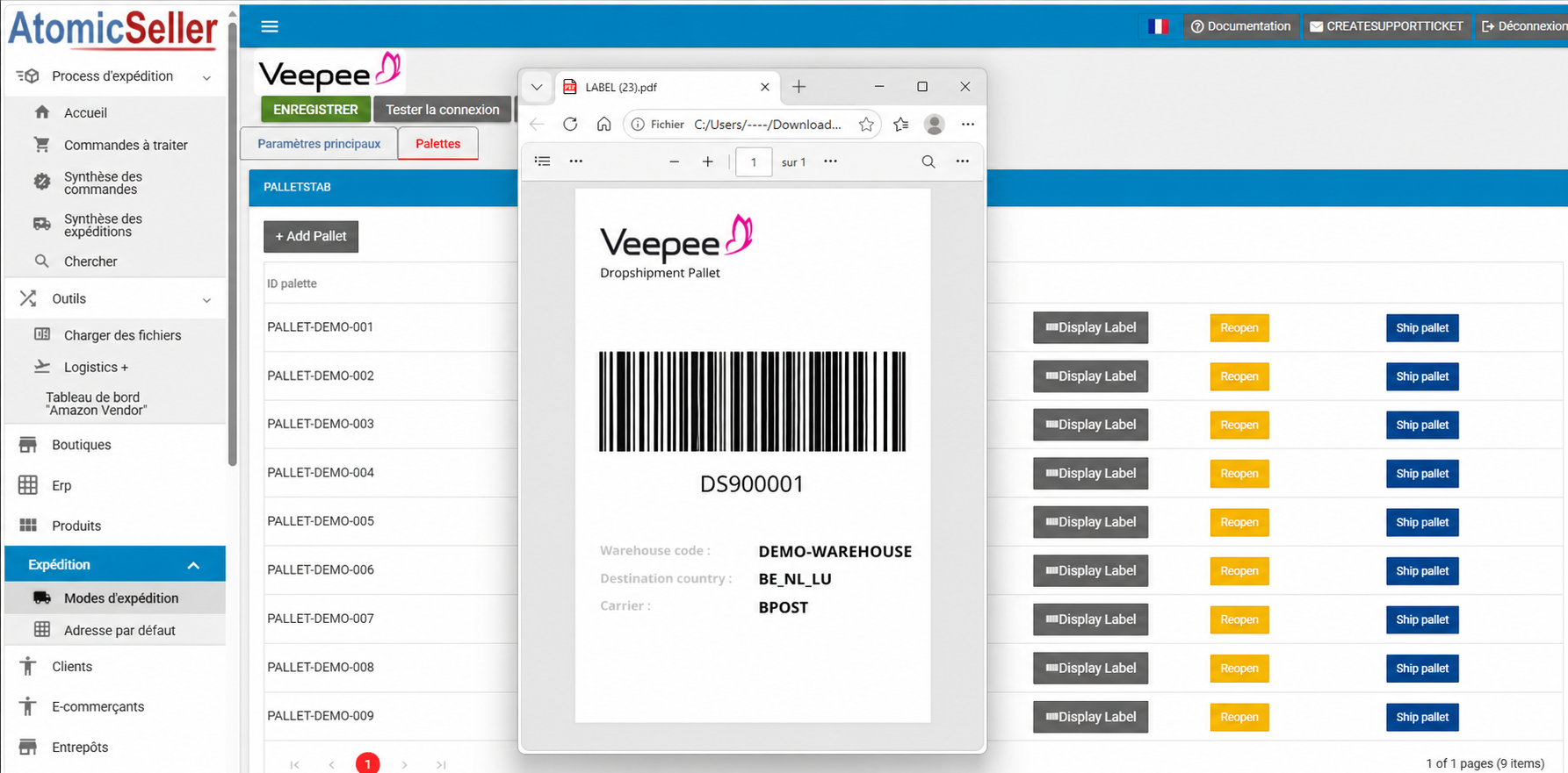 Veepee pallet label
