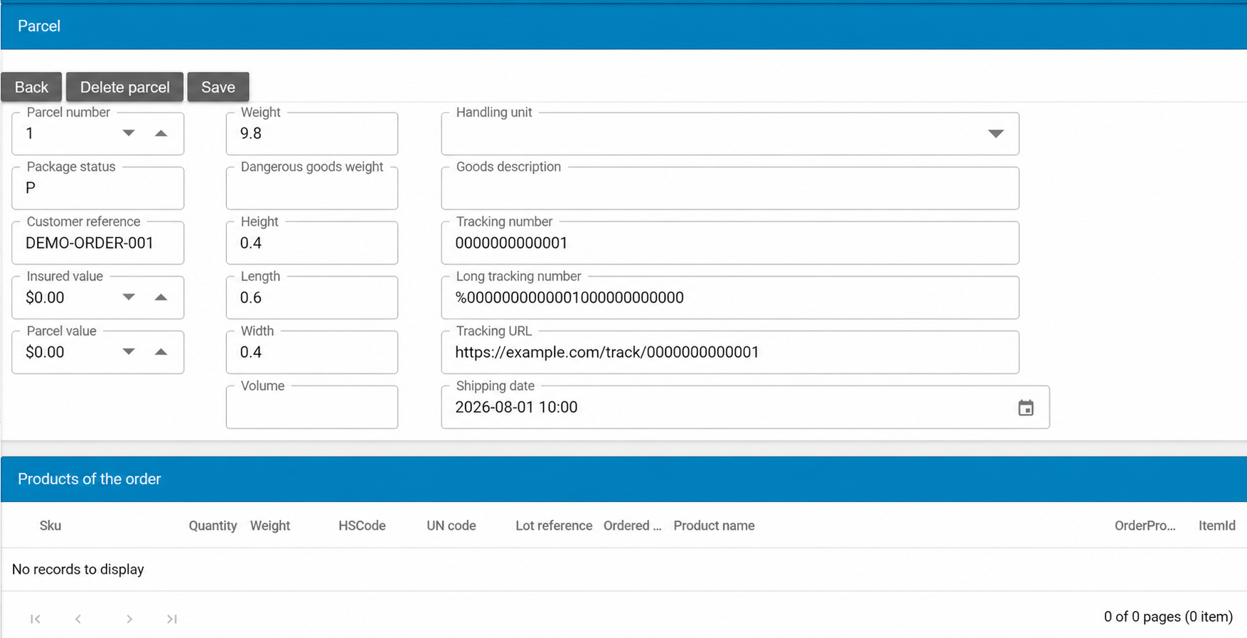 Anonymized AtomicSeller parcel details form