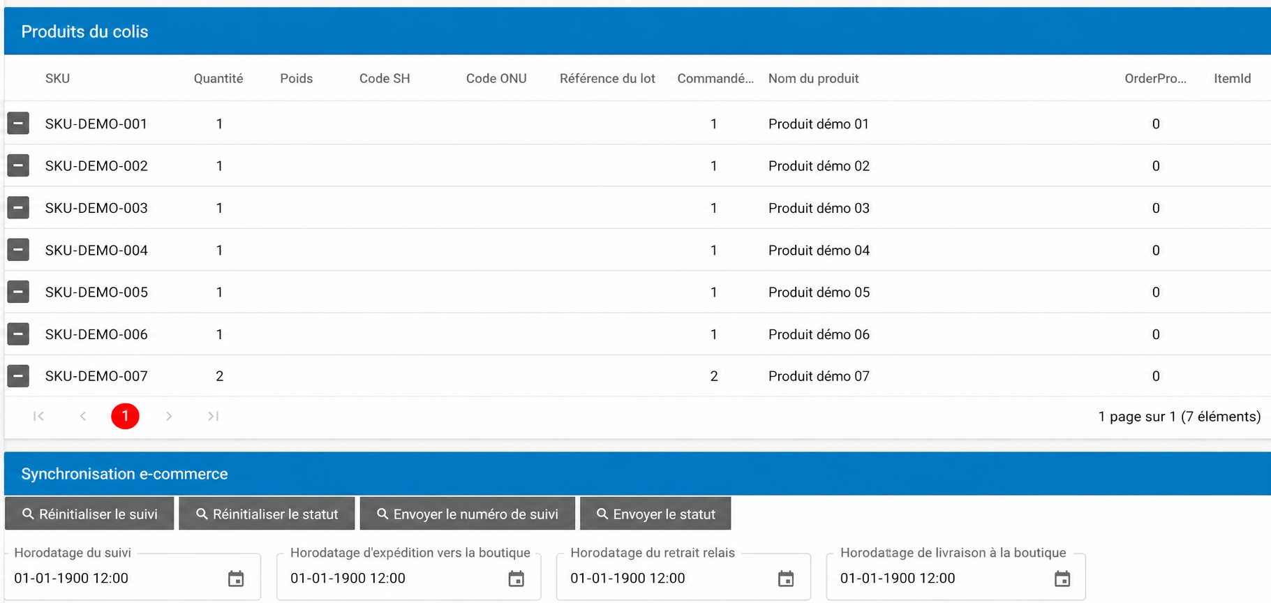 Liste anonymisée des produits affectés à un colis dans AtomicSeller