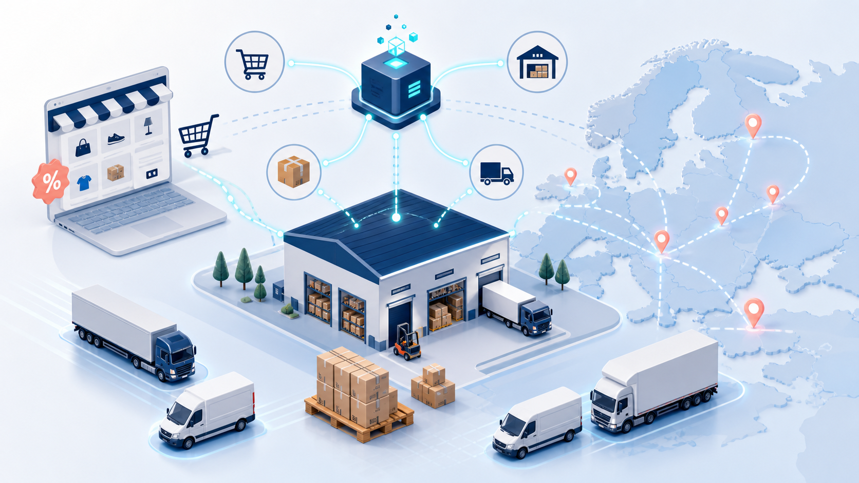 The AtomicSeller connector orchestrates Veepee orders, WMS processes, carriers and deliveries across Europe