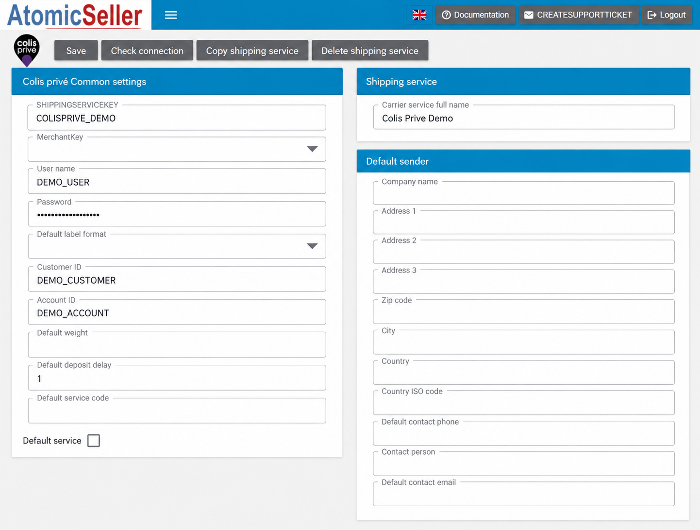 Colis Privé — English settings with anonymised Demo data