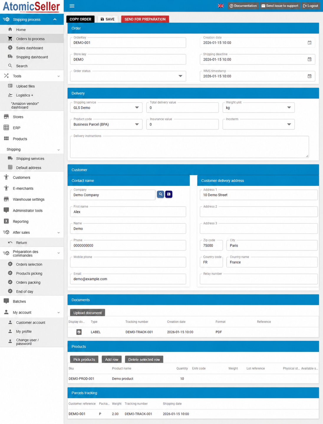 Anonymized overview of the Linear B2B editor