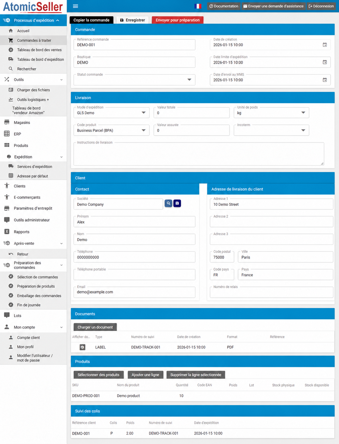 Vue d’ensemble de l’éditeur Linéaire B2B anonymisée